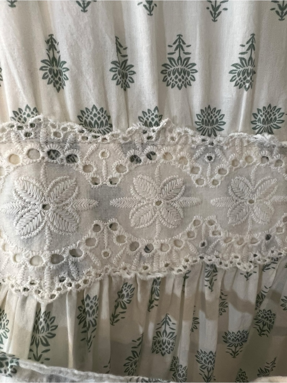 April Cornell Prairie floral cottagecore maxi Dress tiered lace inserts medium - Picture 10 of 14